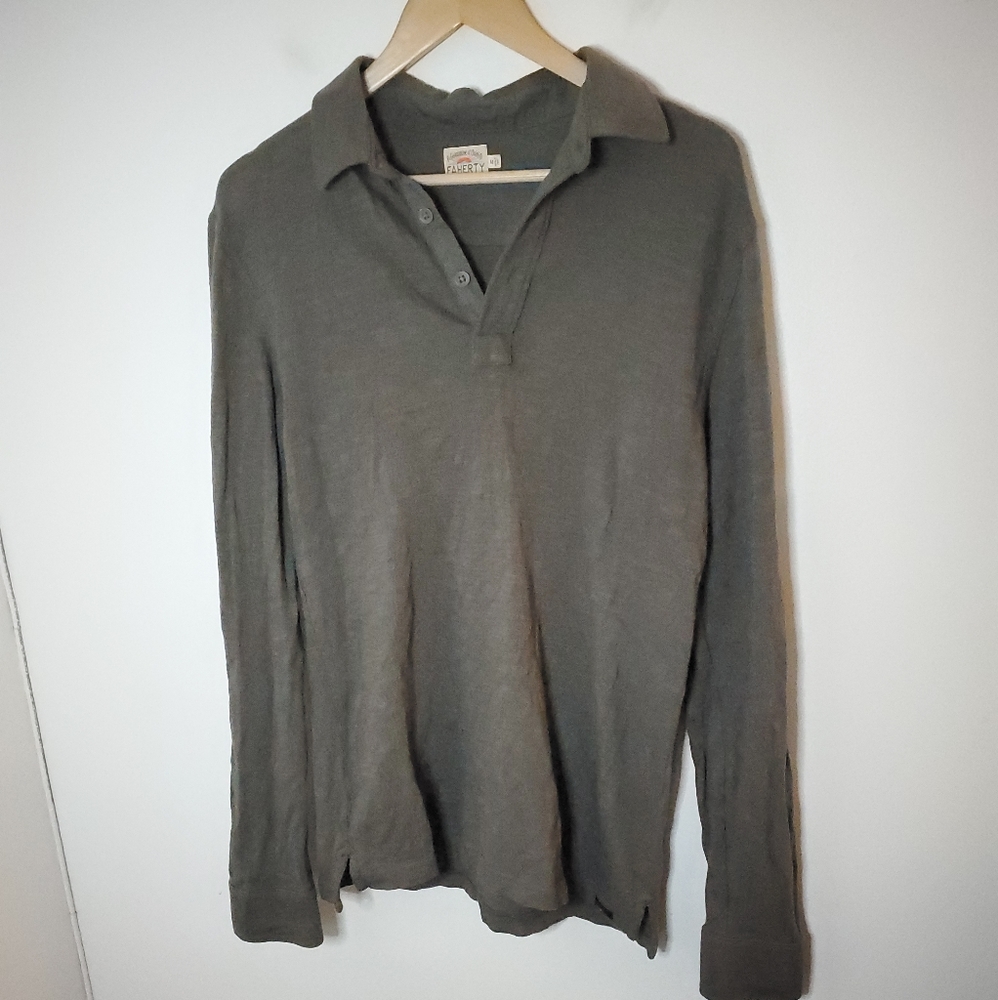 Faherty Gray Long Sleeve Cotton Polo M